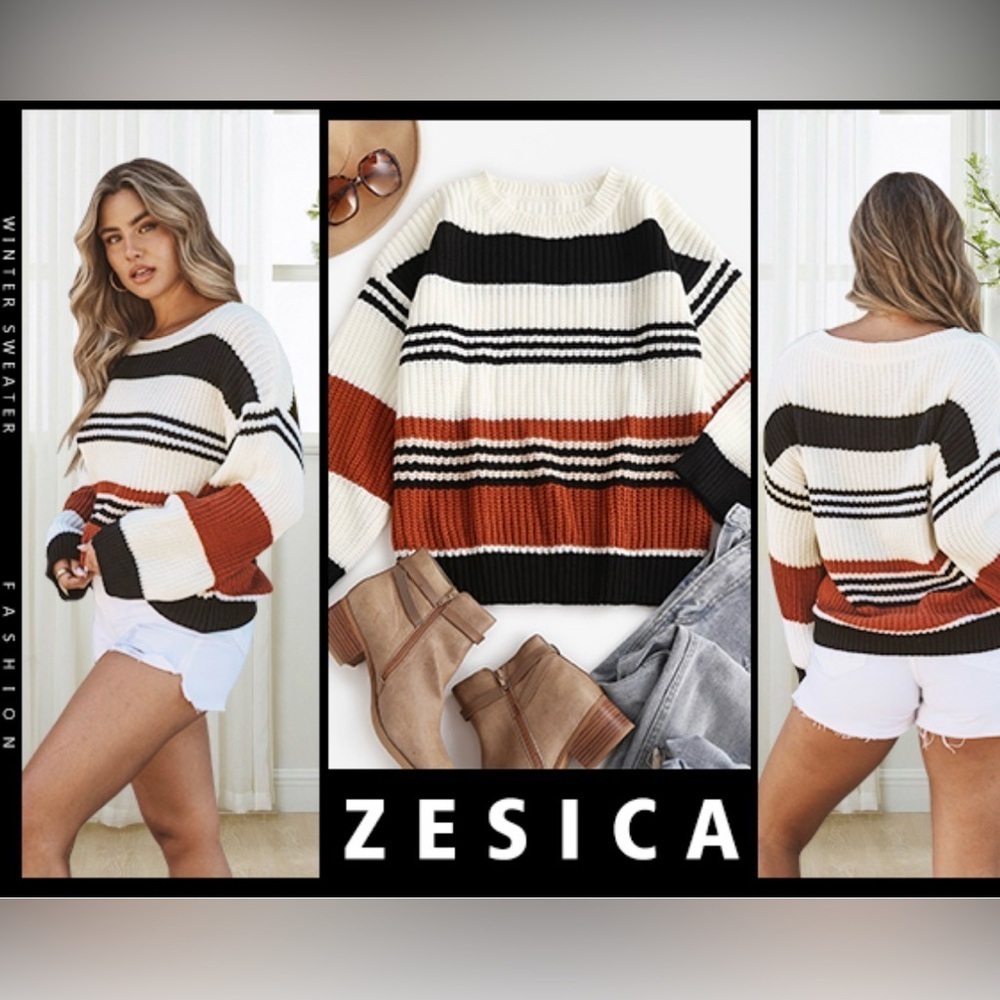 🆕 Zesica Women's Colorblock Striped Knit Sweater, Size M